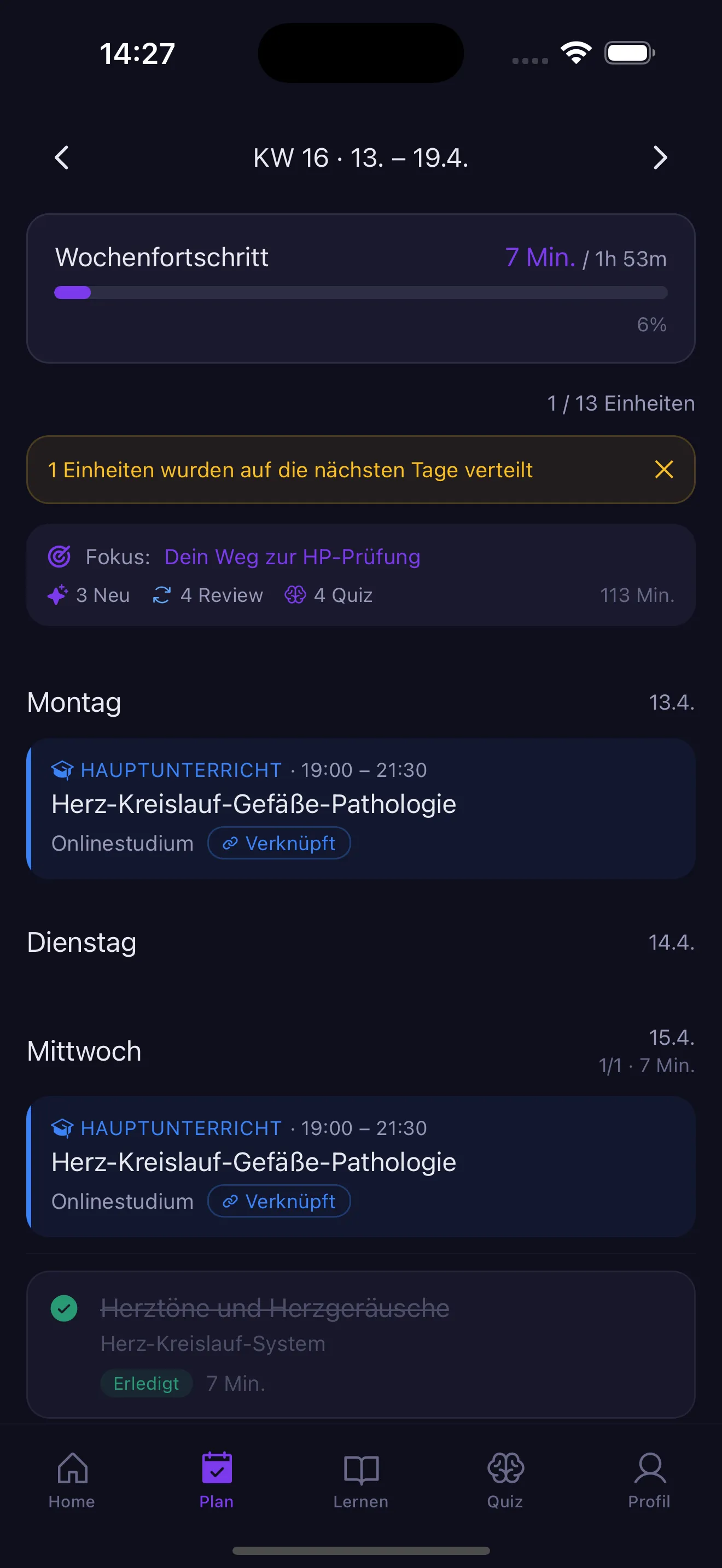 Personalisierter Wochenplan mit HP-Schul-Sync