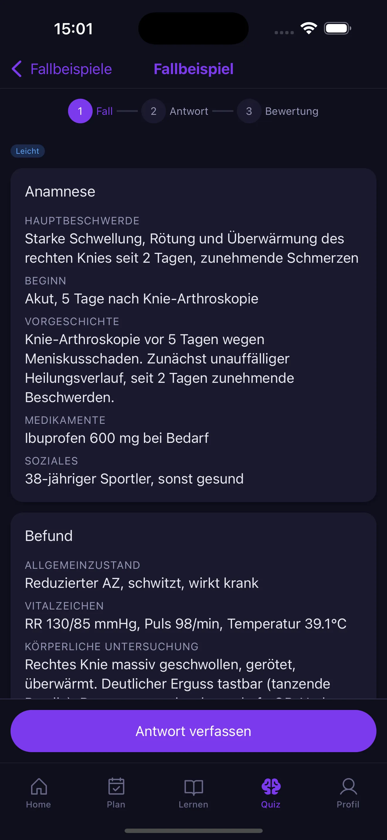 Klinisches Fallbeispiel mit Anamnese und Befund